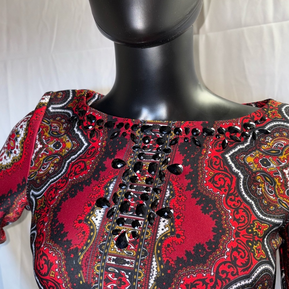 Roz & Ali Red and Black Paisley Blouse